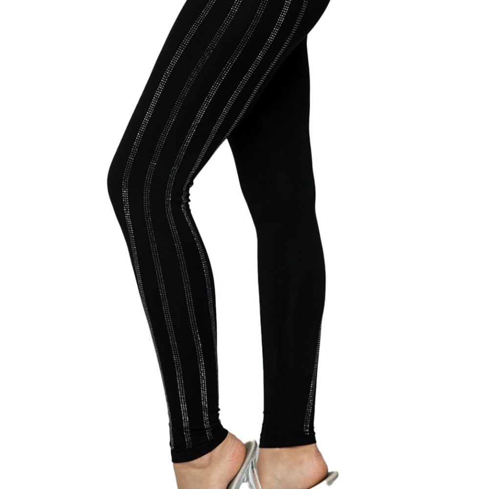 Women's Black Leggings w/ Strips of Bling Down the Sides